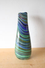 Hand Blown Green & Blue Striped Curved Vase | 10.5"