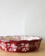 Temp-tations By Tara Ceramic Painted Red Floral Lace 9" Serving Dish