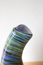 Hand Blown Green & Blue Striped Curved Vase | 10.5"