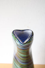 Hand Blown Green & Blue Striped Curved Vase | 10.5"