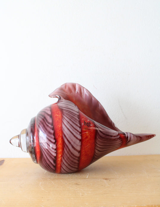 Hand Blown Purple & Orange Glass Conch Shell