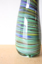 Hand Blown Green & Blue Striped Curved Vase | 10.5"