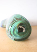 Hand Blown Green & Blue Striped Curved Vase | 10.5"