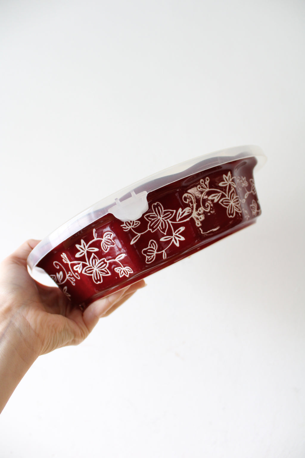 Temp-tations By Tara Ceramic Painted Red Floral Lace 9" Serving Dish