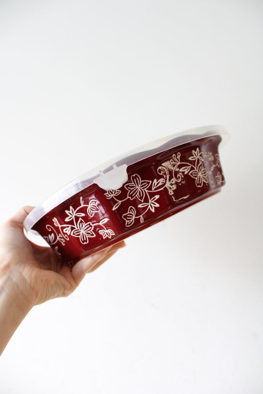 Temp-tations By Tara Ceramic Painted Red Floral Lace 9" Serving Dish