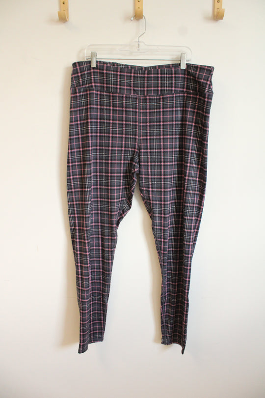 Cuddl Duds ClimateRight Pink and Gray Plaid Leggings | XL