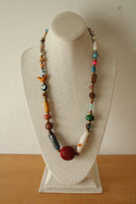 Multi-Colored Porcelain Pearl Brass & Wooden Beaded Necklace