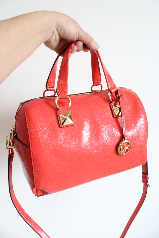 Michael Kors Coral Orange Grayson Duffle Satchel Bag