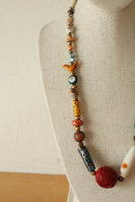 Multi-Colored Porcelain Pearl Brass & Wooden Beaded Necklace