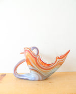Vintage Hand Blown Glass Orange & Blue Swirl Swan Bowl