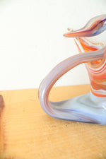 Vintage Hand Blown Glass Orange & Blue Swirl Swan Bowl