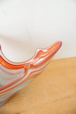 Vintage Hand Blown Glass Orange & Blue Swirl Swan Bowl