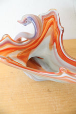 Vintage Hand Blown Glass Orange & Blue Swirl Swan Bowl