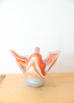 Vintage Hand Blown Glass Orange & Blue Swirl Swan Bowl