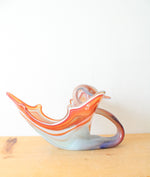 Vintage Hand Blown Glass Orange & Blue Swirl Swan Bowl