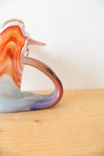 Vintage Hand Blown Glass Orange & Blue Swirl Swan Bowl