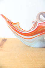 Vintage Hand Blown Glass Orange & Blue Swirl Swan Bowl