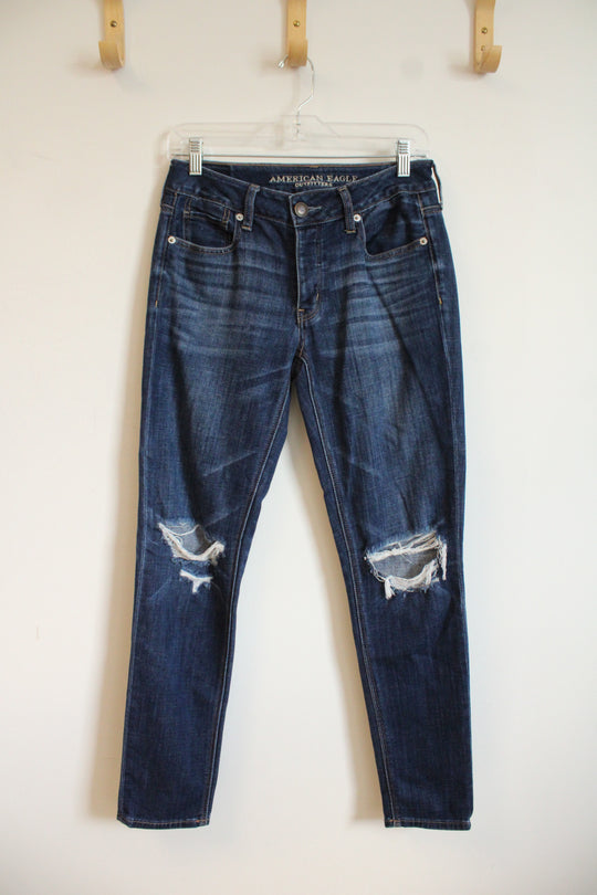 American Eagle Dark Washed Distressed Skinny Jeans | 0