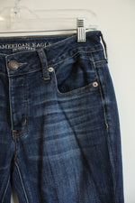 American Eagle Dark Washed Distressed Skinny Jeans | 0