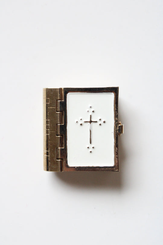 Tiny White Enamel & Gold Bible