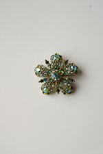 Joan Rivers Gold Green Rhinestone Flower Pin