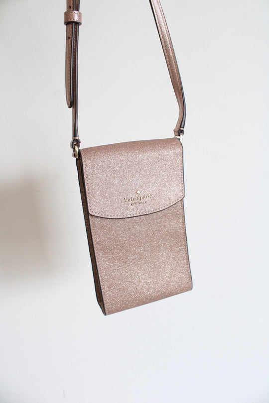 Kate Spade Tinsel North South Pink Glitter Phone Crossbody Bag