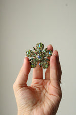 Joan Rivers Gold Green Rhinestone Flower Pin