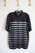 Grand Slam Black & Gray Striped Polo Shirt | L