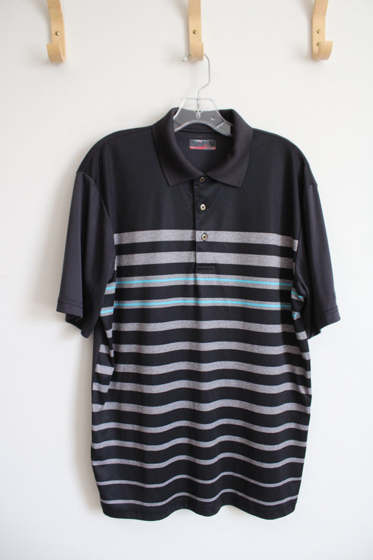 Grand Slam Black & Gray Striped Polo Shirt | L