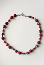 Tibetan Style Red Resin Silver Tone Bead Necklace