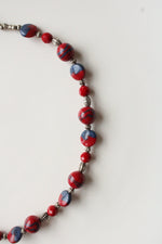 Tibetan Style Red Resin Silver Tone Bead Necklace