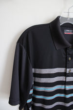 Grand Slam Black & Gray Striped Polo Shirt | L