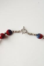 Tibetan Style Red Resin Silver Tone Bead Necklace