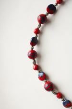 Tibetan Style Red Resin Silver Tone Bead Necklace