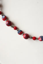 Tibetan Style Red Resin Silver Tone Bead Necklace