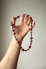 Tibetan Style Red Resin Silver Tone Bead Necklace