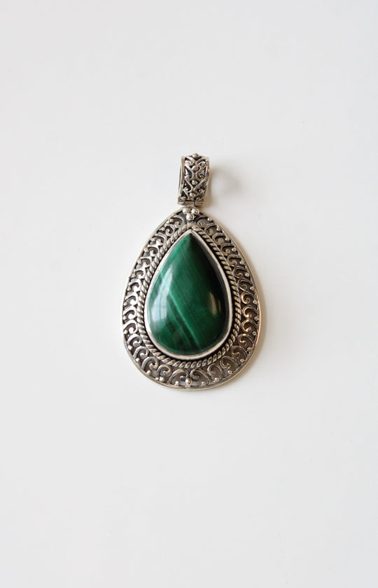 Doug Paulus DP Sterling Silver 925 Malachite Statement Teardrop Pendant