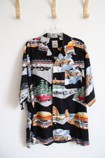 Island Collection Black Vintage Cars Button Down Shirt | XL