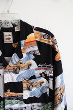 Island Collection Black Vintage Cars Button Down Shirt | XL
