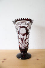 Vintage Ruby Red Bohemian Cut Glass Vase