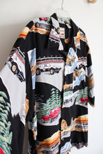 Island Collection Black Vintage Cars Button Down Shirt | XL