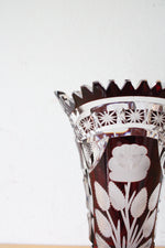 Vintage Ruby Red Bohemian Cut Glass Vase