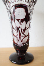 Vintage Ruby Red Bohemian Cut Glass Vase