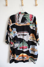 Island Collection Black Vintage Cars Button Down Shirt | XL