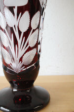 Vintage Ruby Red Bohemian Cut Glass Vase