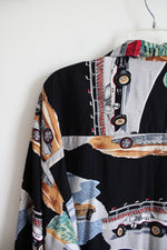Island Collection Black Vintage Cars Button Down Shirt | XL