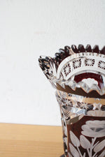 Vintage Ruby Red Bohemian Cut Glass Vase