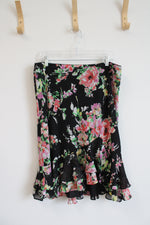 Chaps Black Colorful Floral Ruffled Skirt | L