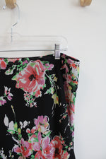 Chaps Black Colorful Floral Ruffled Skirt | L