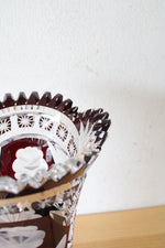 Vintage Ruby Red Bohemian Cut Glass Vase